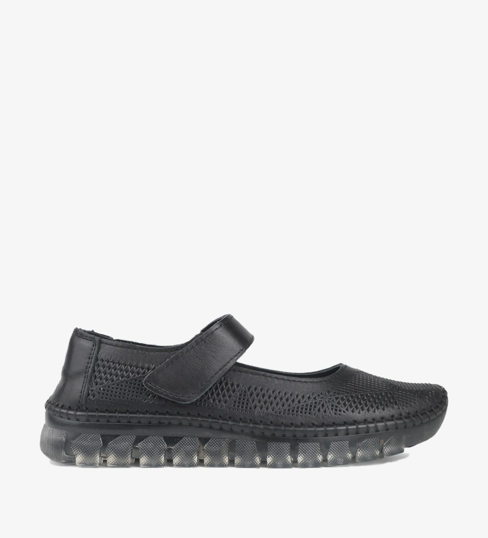 Deri Günlük Ayakkabı Siyah Kadın Günlük Keçeli Shoes D04