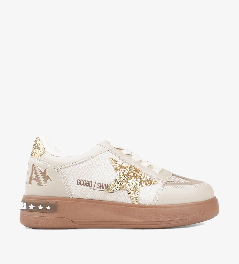 Yıldız Desenli Bej Çocuk Sneaker PROKİDS 5006 Filet