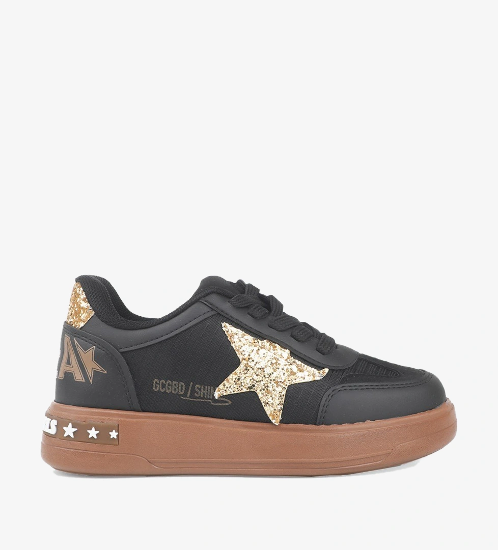 Yıldız Desenli Siyah Çocuk Sneaker PROKİDS 5006 Filet