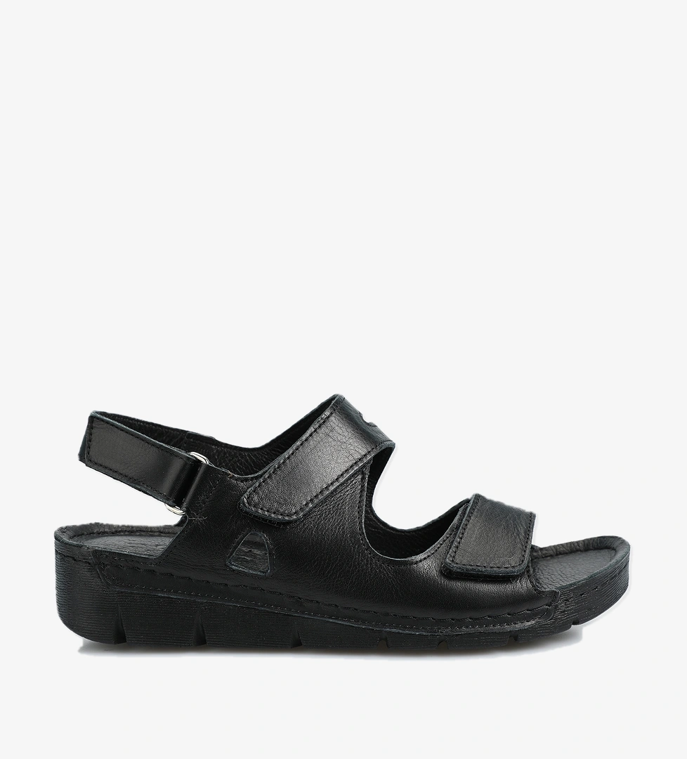 Siyah Deri Kadın Düz Sandalet - Görsel 1