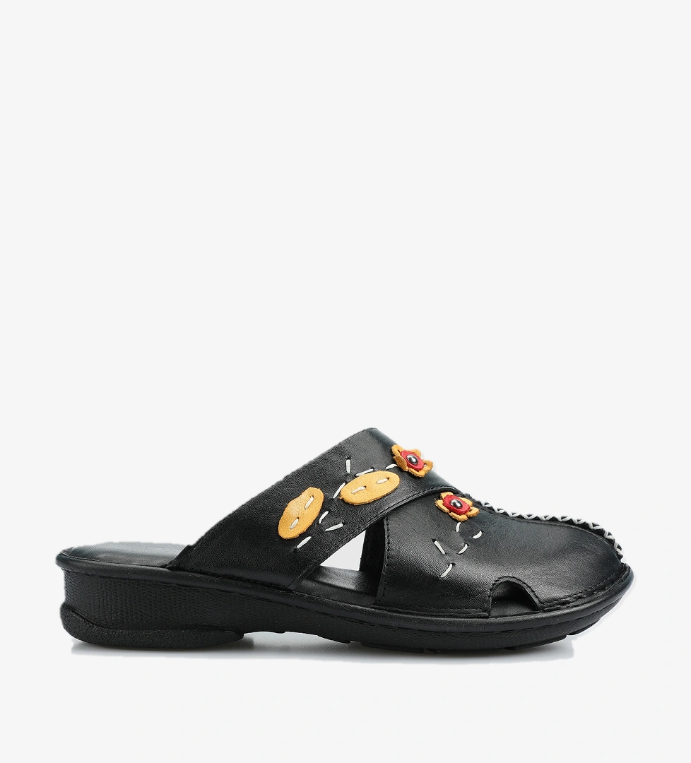 Siyah Deri Kadın Konfor Terlik - Görsel 1