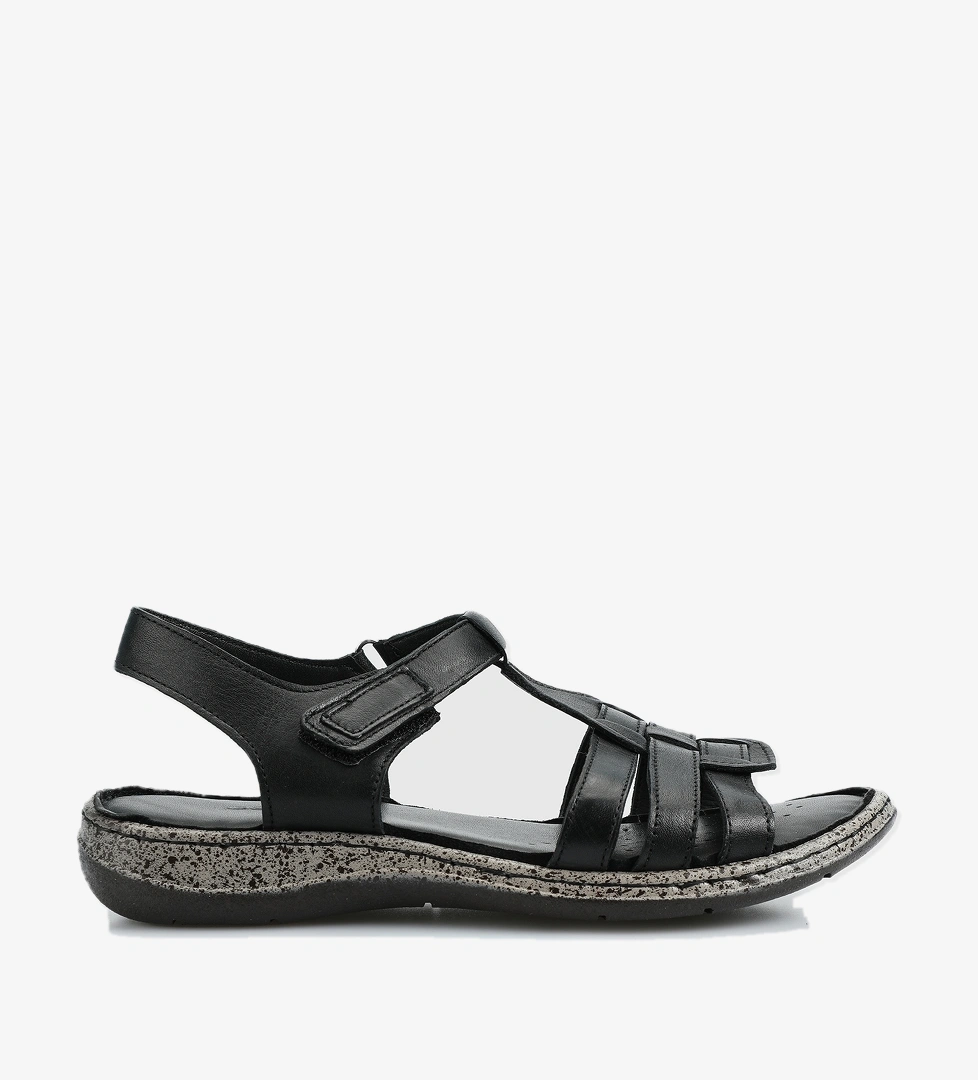 Siyah Deri Kadın Konfor Sandalet - Görsel 1