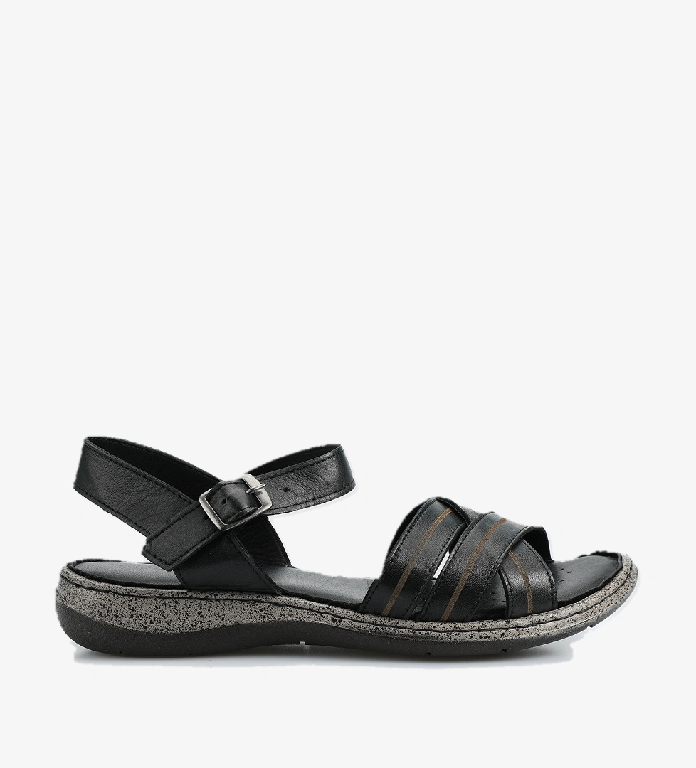 Siyah Deri Kadın Konfor Sandalet - Görsel 1