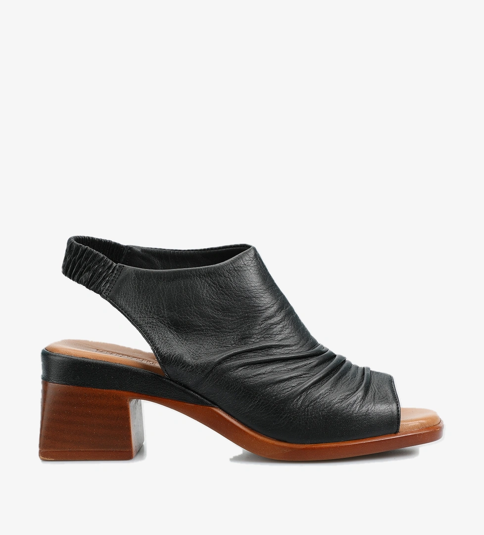 Siyah Deri Kadın Topuklu Sandalet - Görsel 1