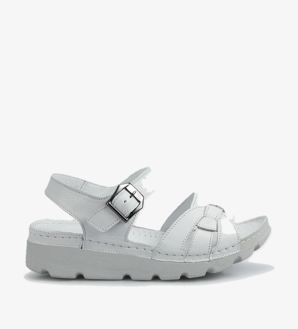 Beyaz Deri Kadın Düz Sandalet - Görsel 1