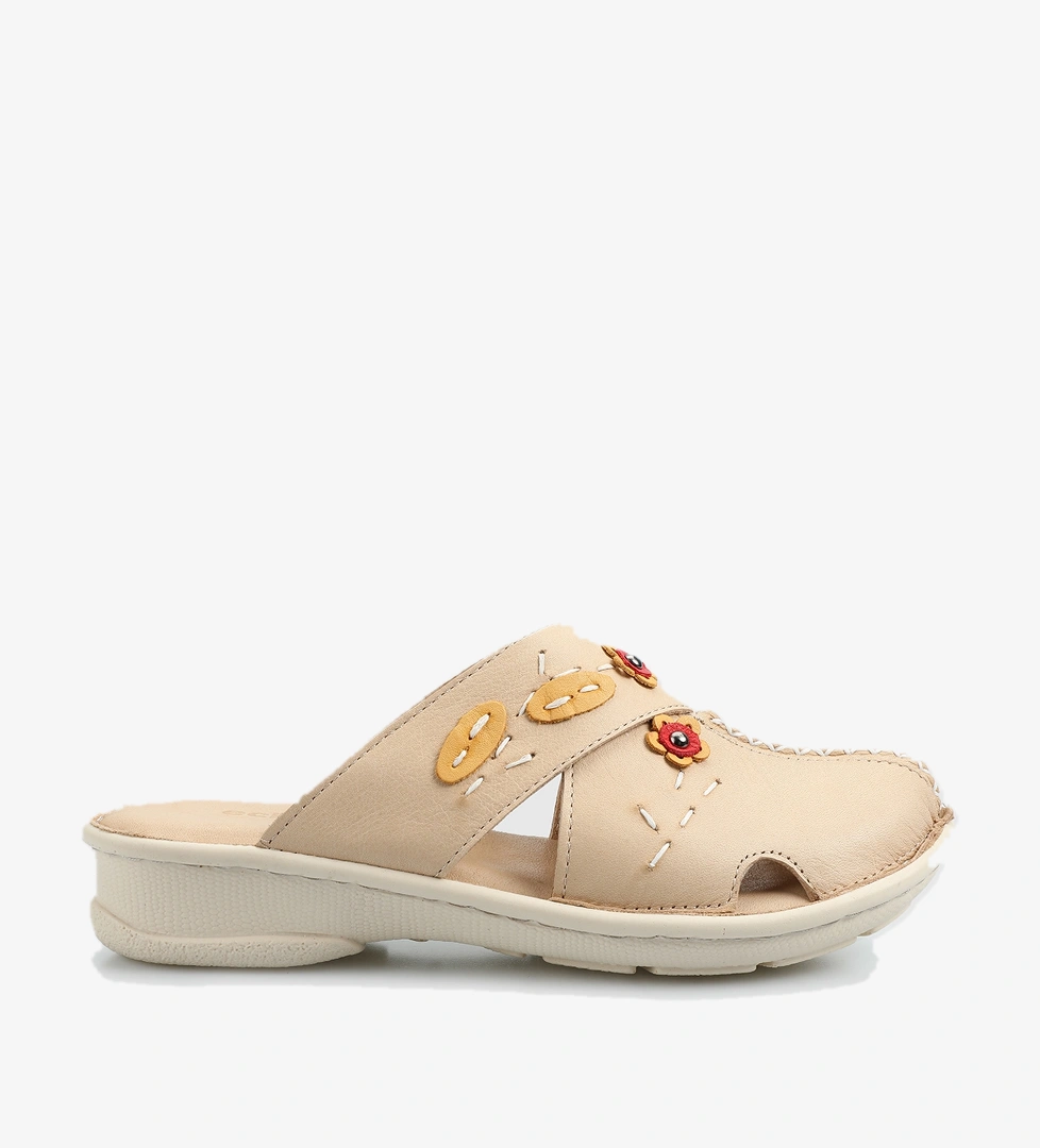 Bej Deri Kadın Konfor Terlik - Görsel 1