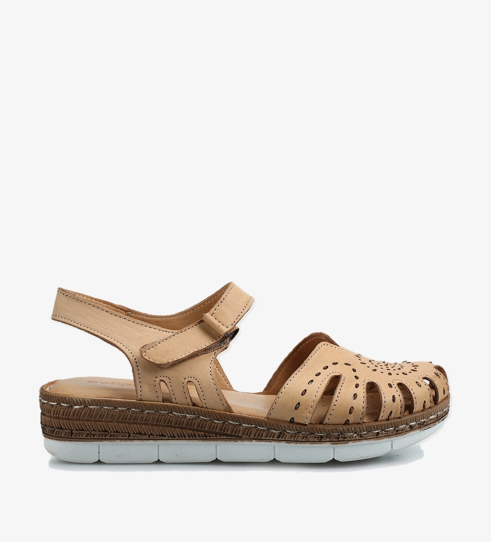 Bej Deri Kadın Konfor Sandalet - Görsel 1