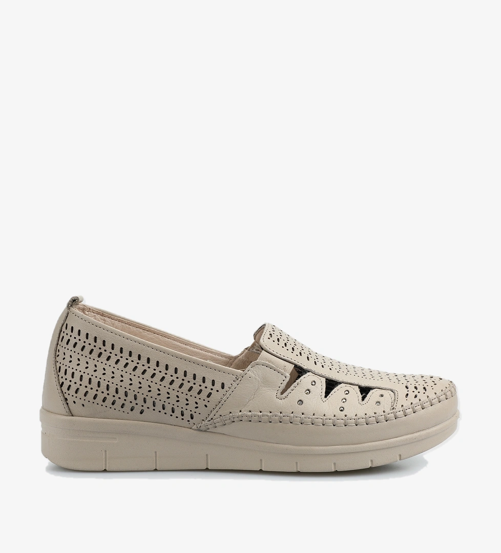 Bej Deri Kadın Ayakkabı - Görsel 1