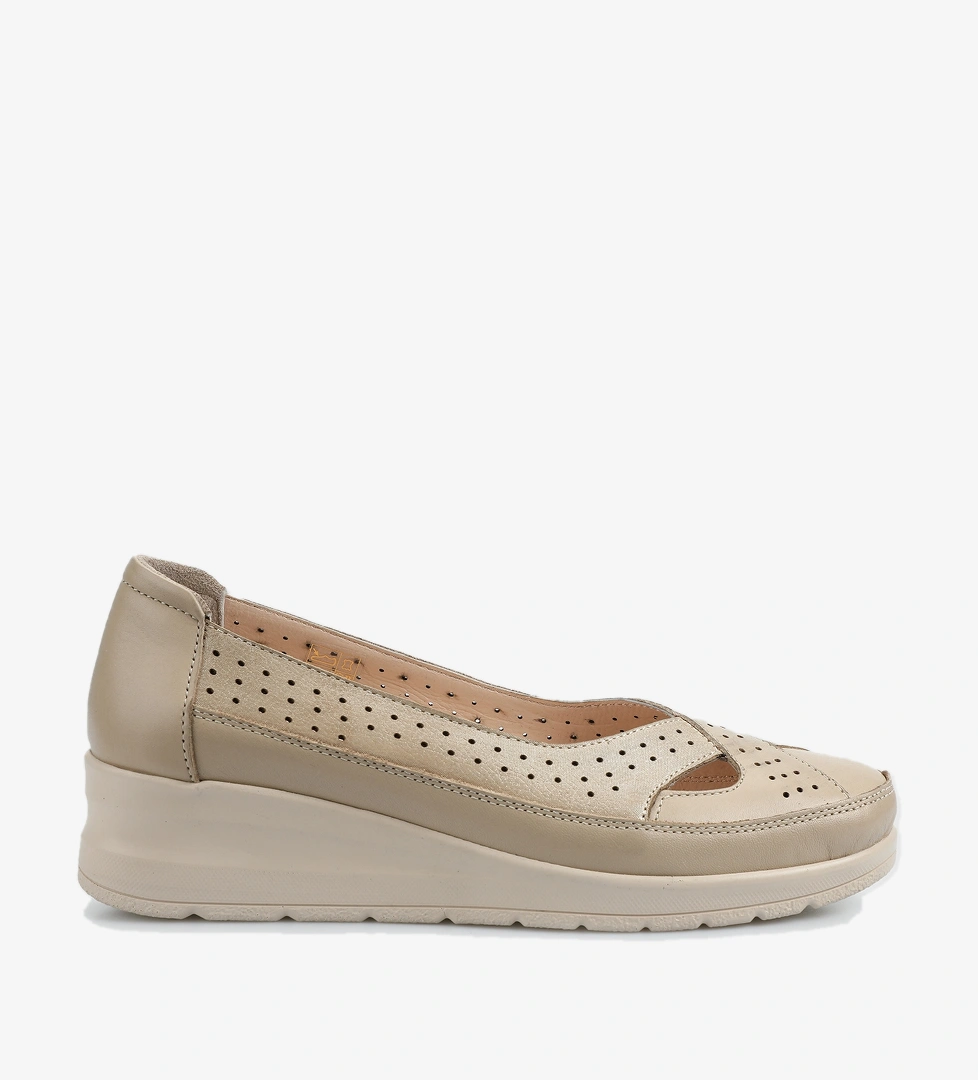 Bej Deri Kadın Ayakkabı - Görsel 1