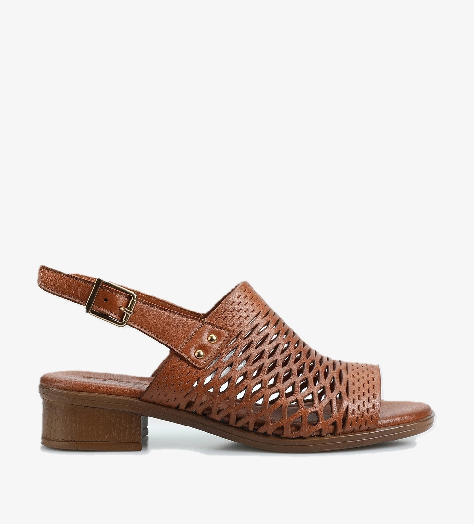 Taba Deri Kadın Düz Sandalet - Görsel 1