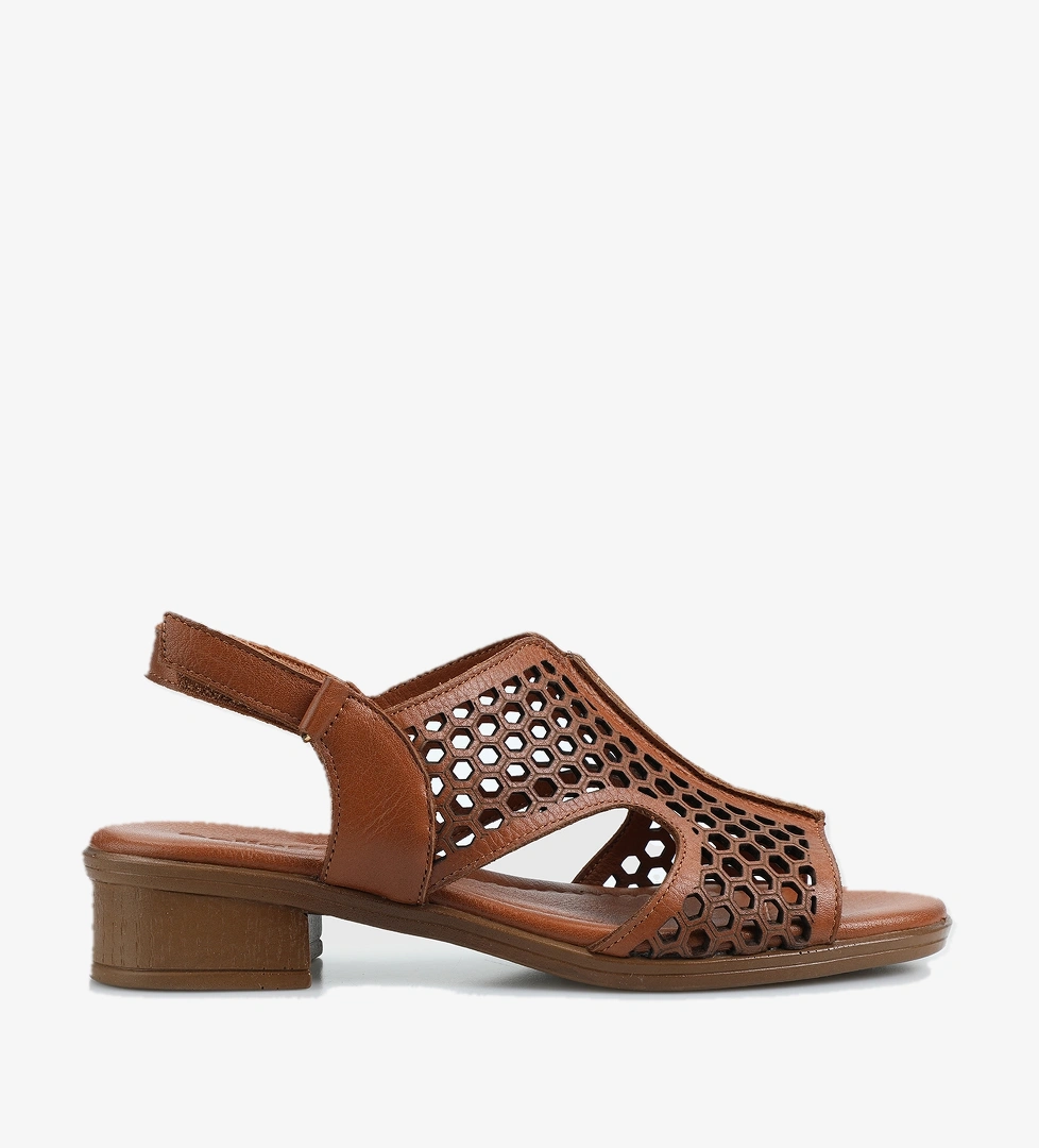 Taba Deri Kadın Düz Sandalet - Görsel 1