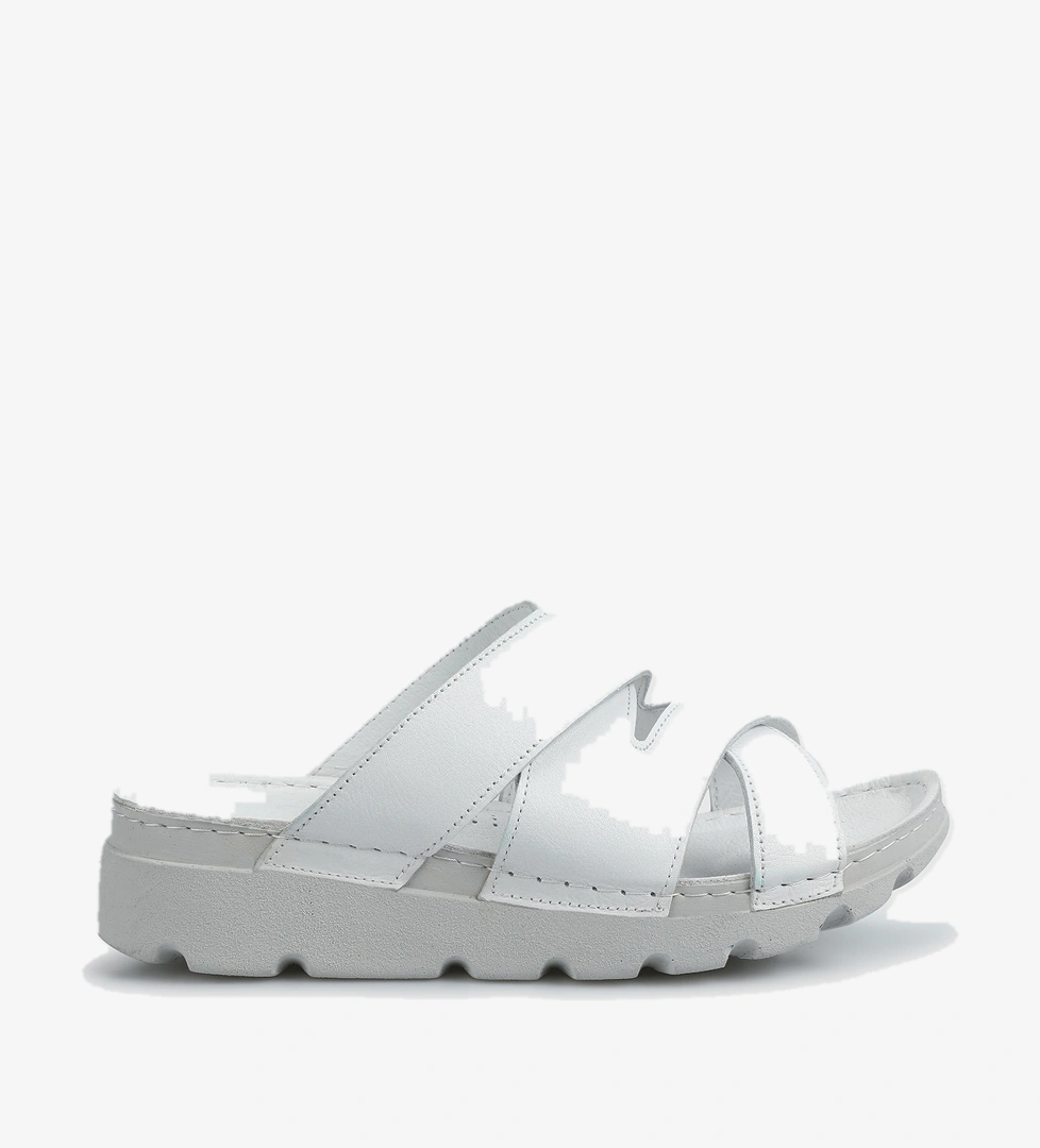 Beyaz Deri Kadın Terlik - Görsel 1