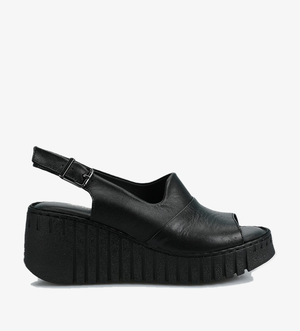 Siyah Deri Kadın Konfor Sandalet - Görsel 1