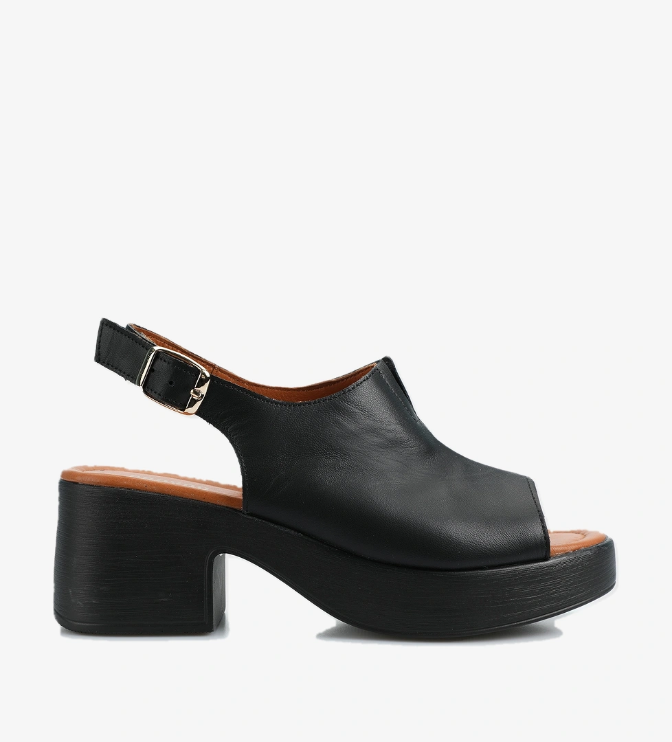 Siyah Deri Kadın Topuklu Sandalet - Görsel 1