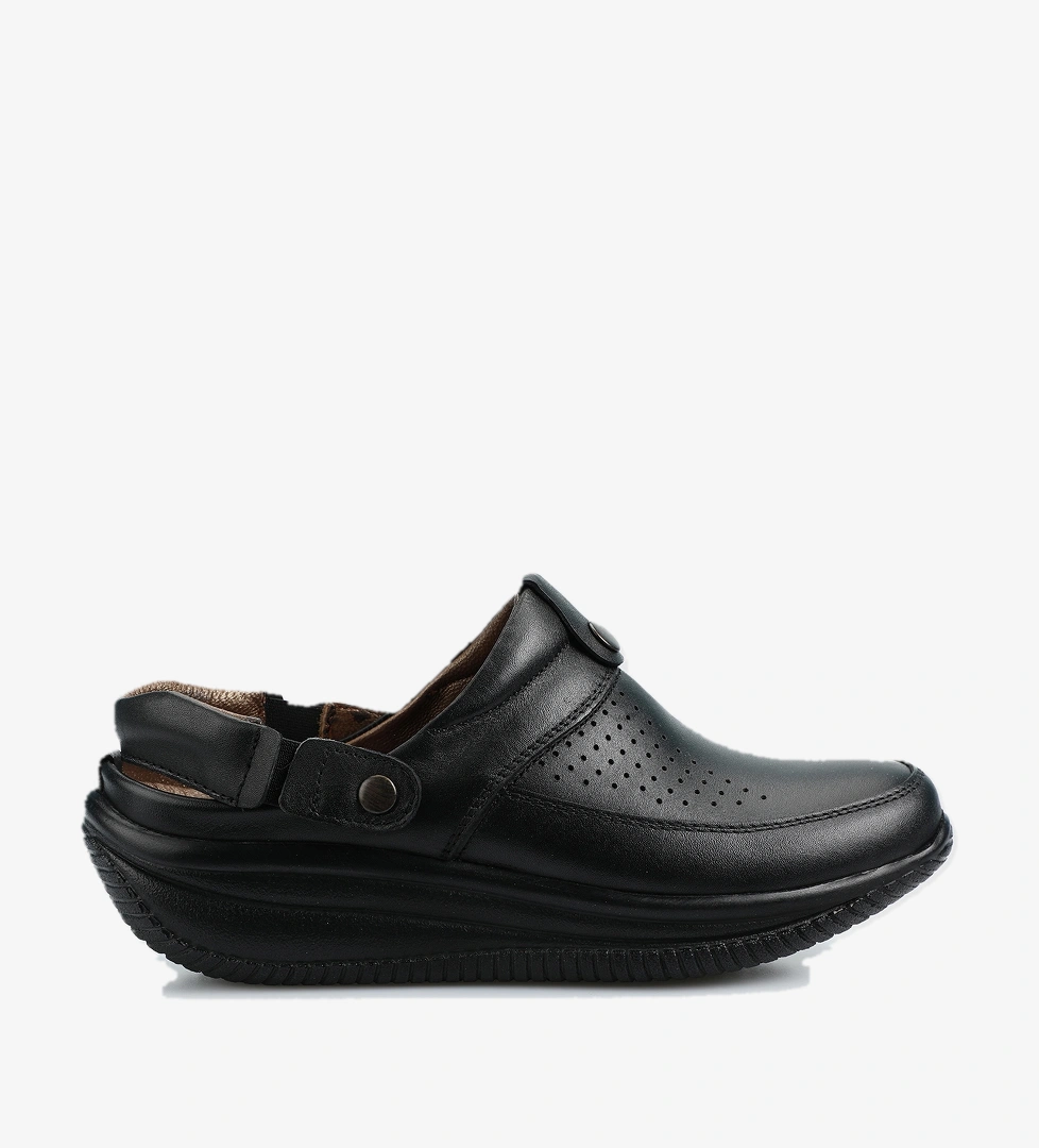 Siyah Deri Kadın Konfor Sandalet - Görsel 1