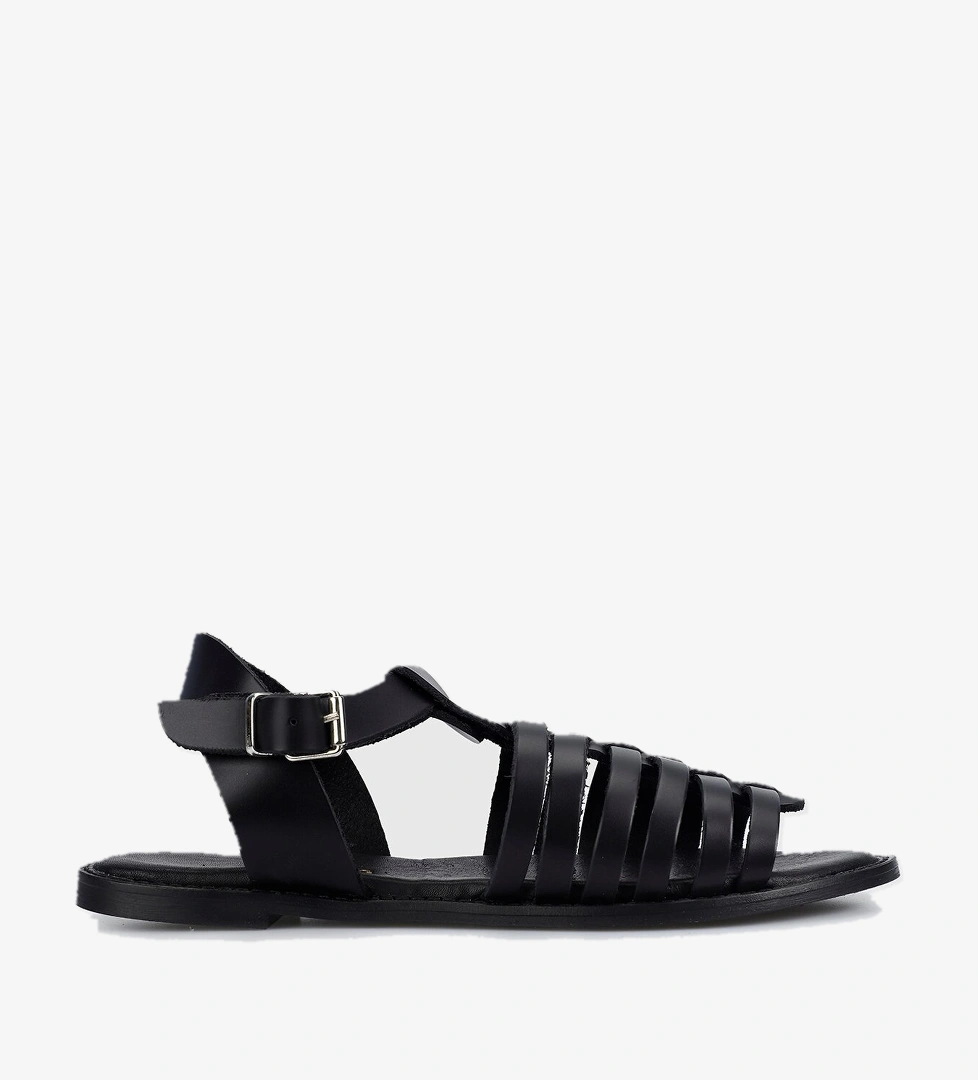 Siyah Deri Kadın Düz Sandalet - Görsel 1