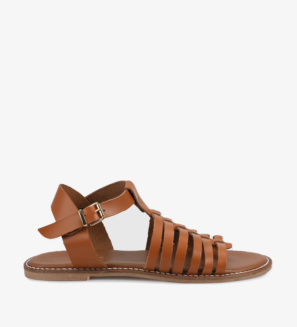 Kahve Deri Kadın Düz Sandalet - Görsel 1