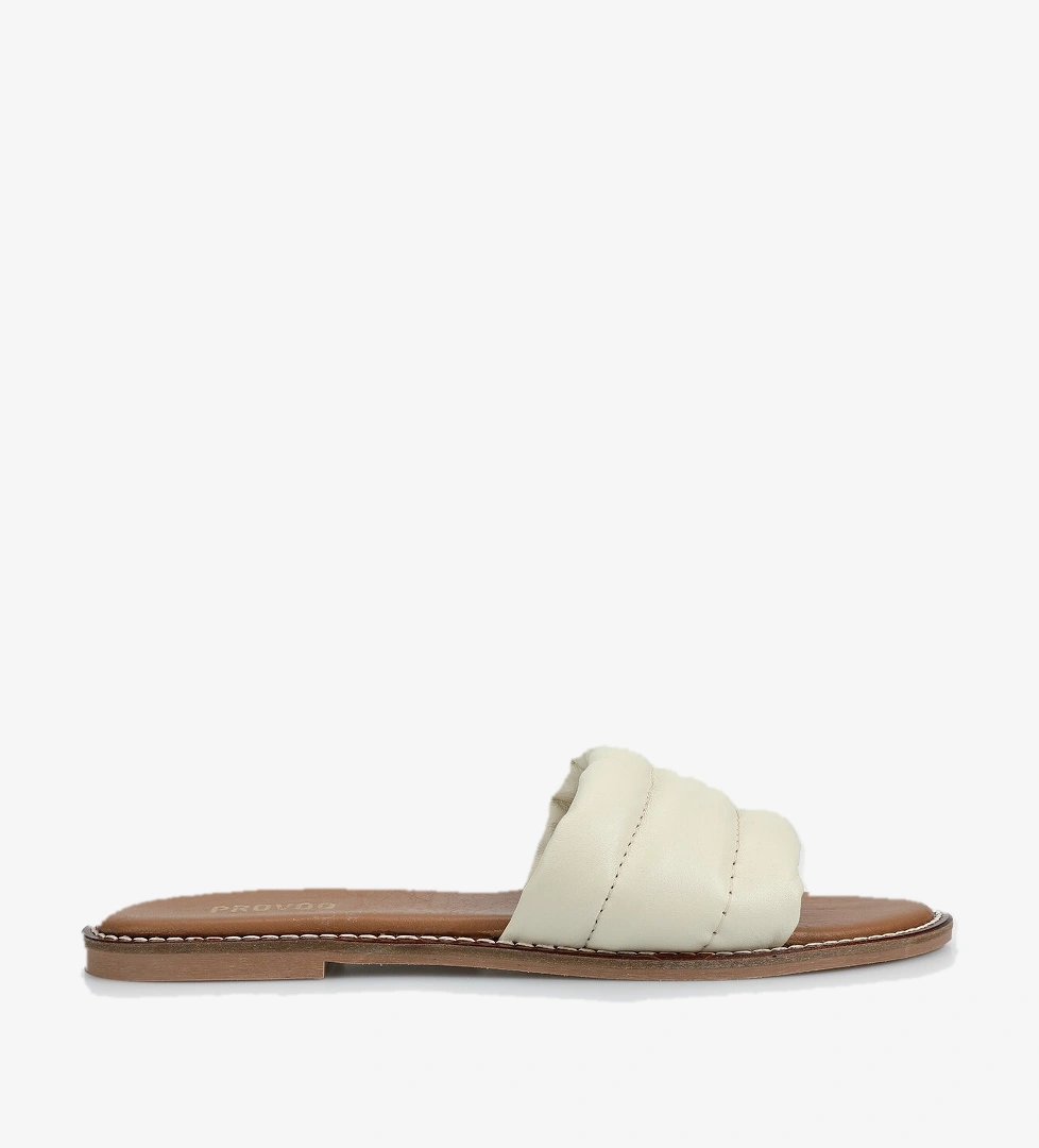 Ekru Deri Kadın Terlik - Görsel 1