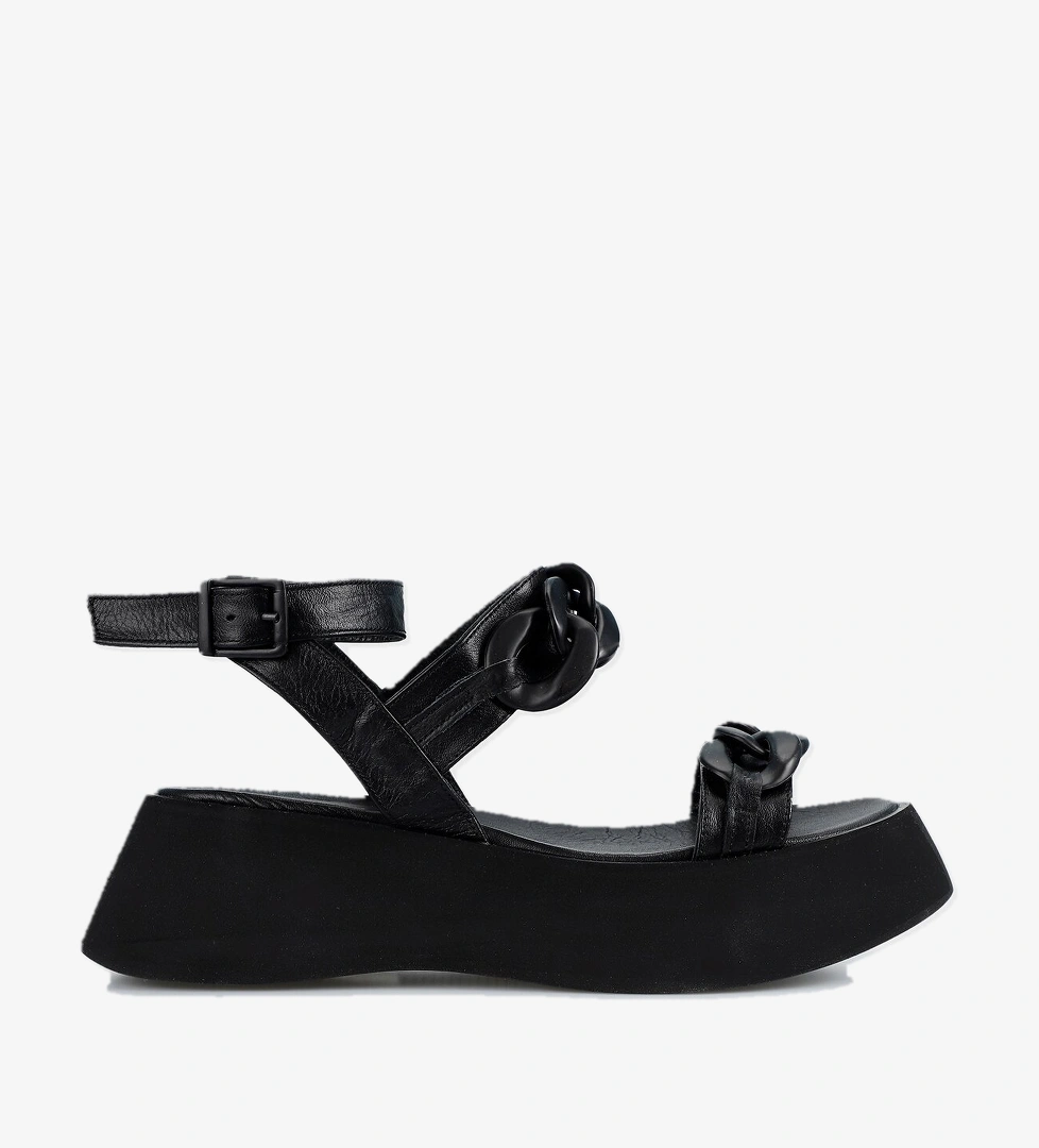 Siyah Deri Kadın Düz Sandalet - Görsel 1