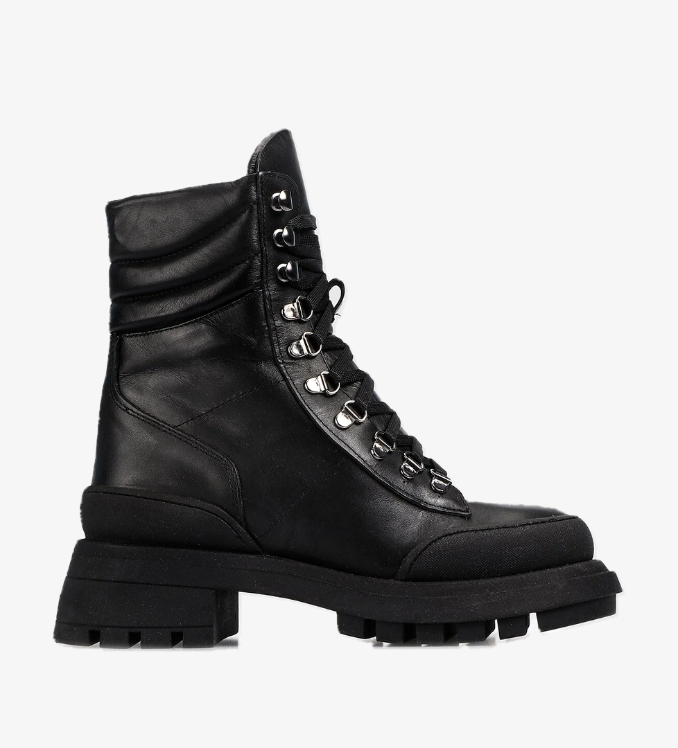Siyah Deri Kadın Asker Botu - Görsel 1