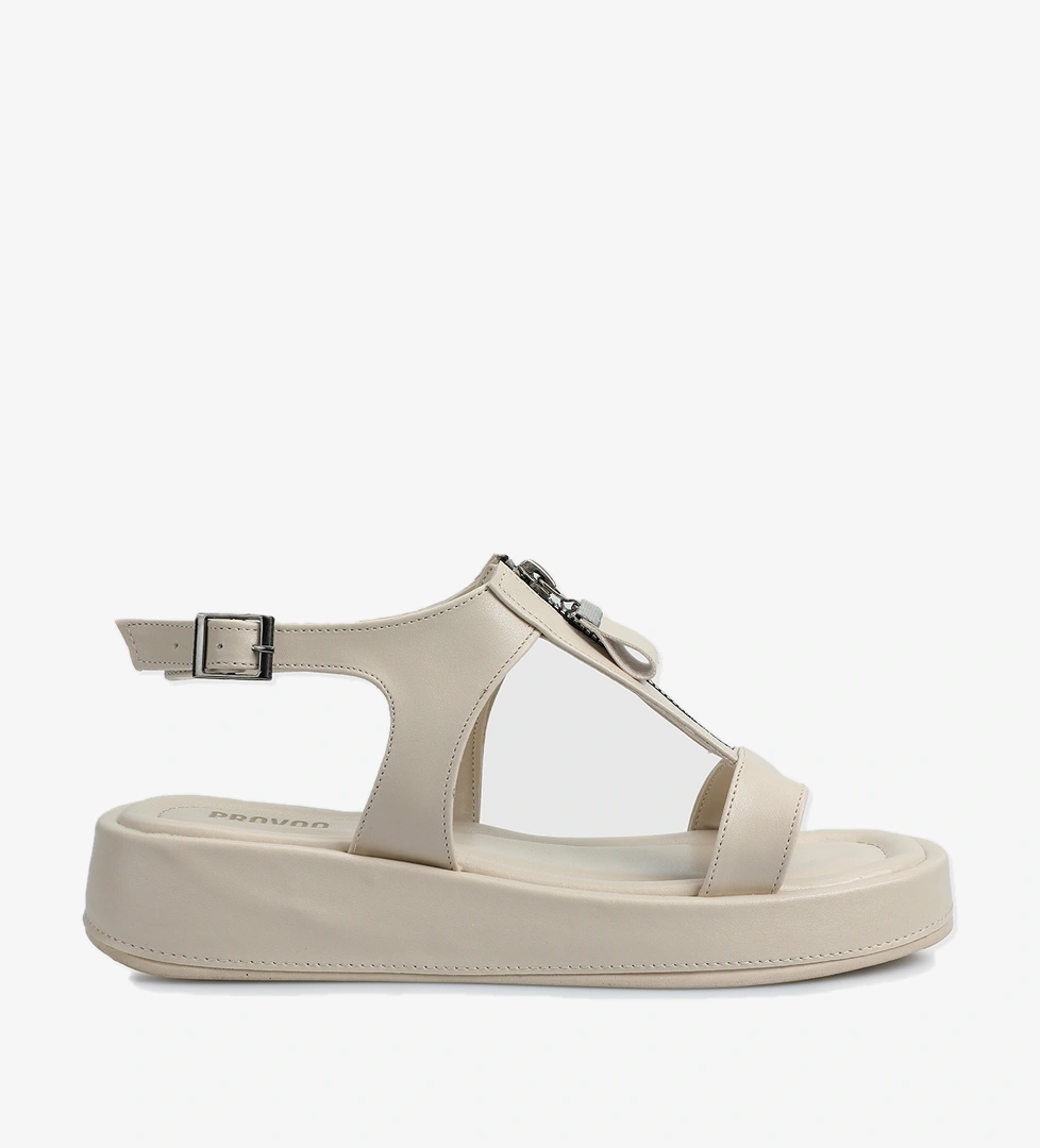 Ekru Kadın Düz Sandalet - Görsel 1