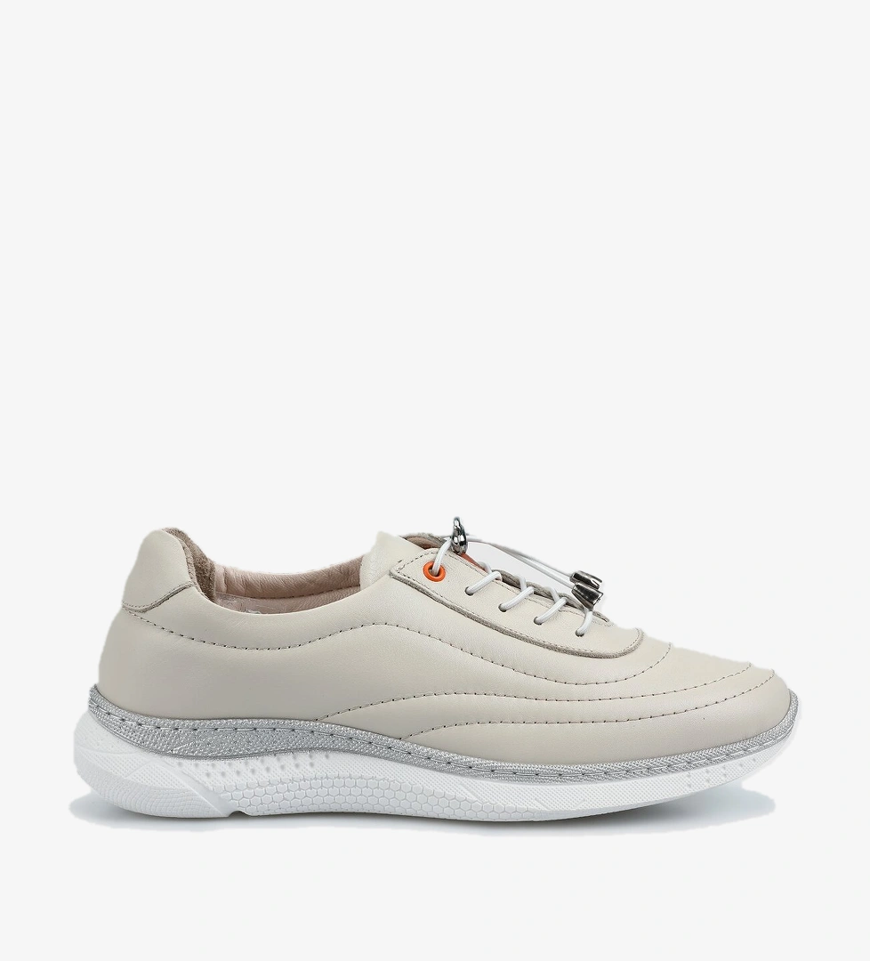 Bej Deri Kadın Sneaker - Görsel 1