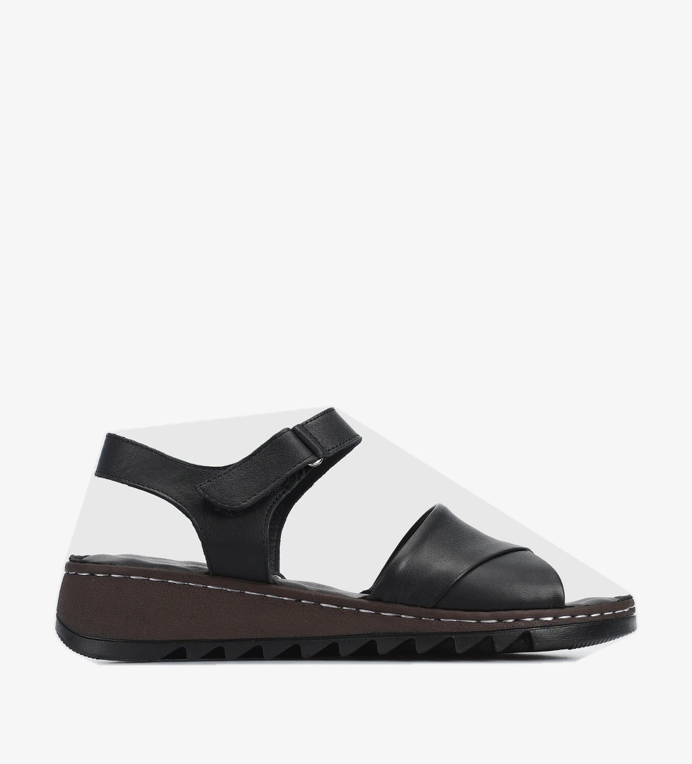 Siyah Deri Kadın Konfor Sandalet - Görsel 1