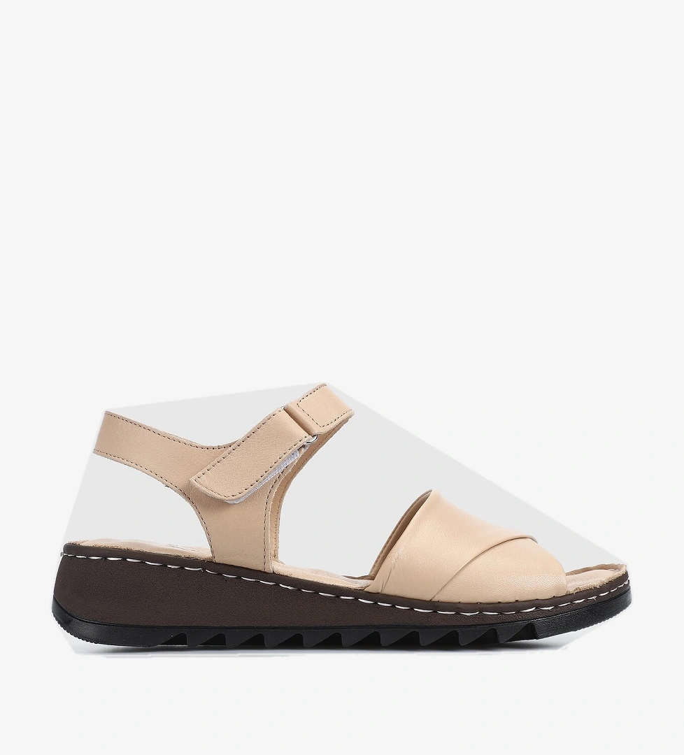 Bej Deri Kadın Konfor Sandalet - Görsel 1