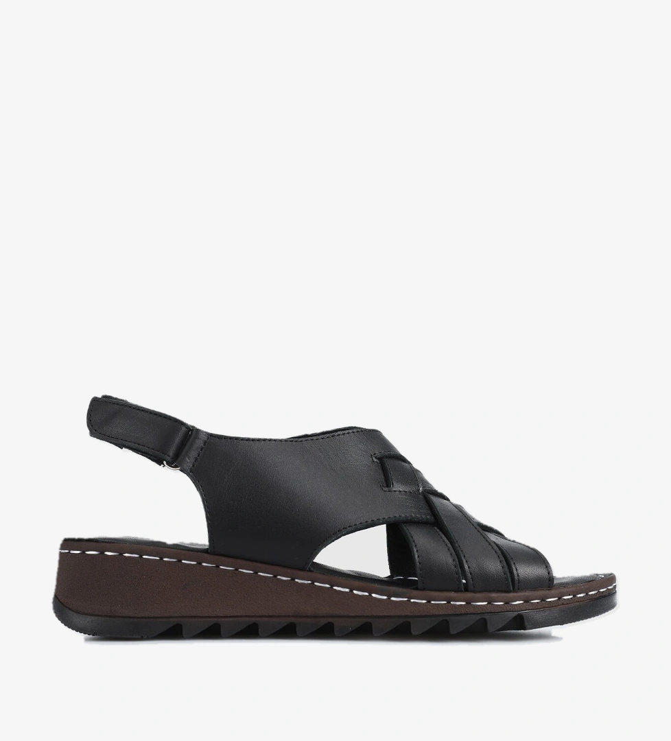 Siyah Deri Kadın Konfor Sandalet - Görsel 1