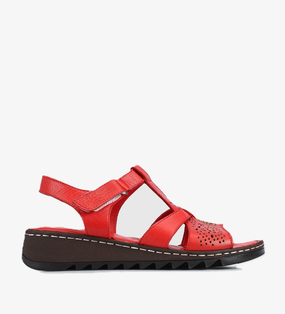 Kırmızı Deri Kadın Konfor Sandalet - Görsel 1