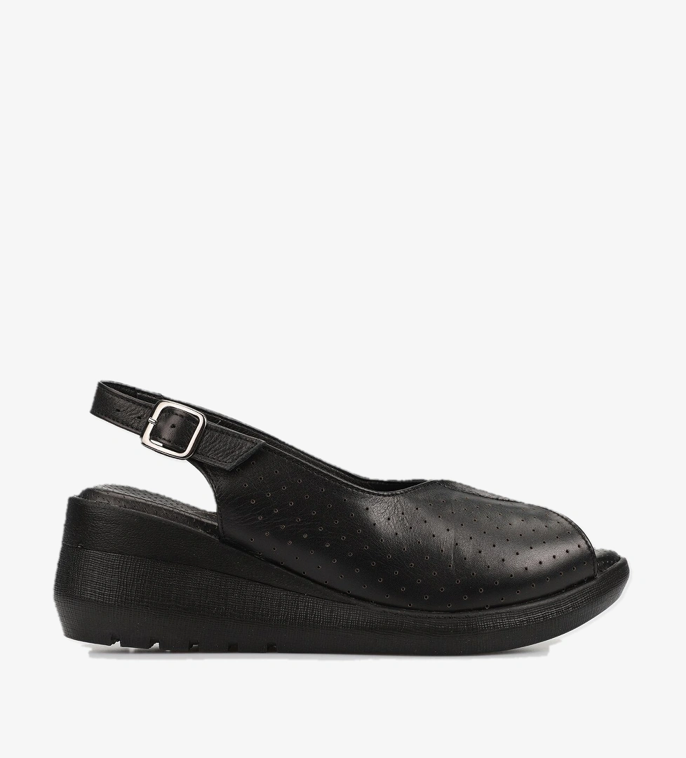 Siyah Deri Kadın Konfor Sandalet - Görsel 1