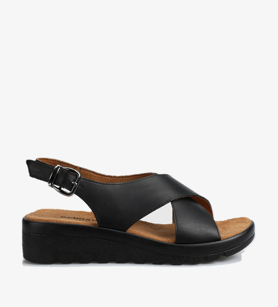 Siyah Kadın Düz Sandalet - Görsel 1