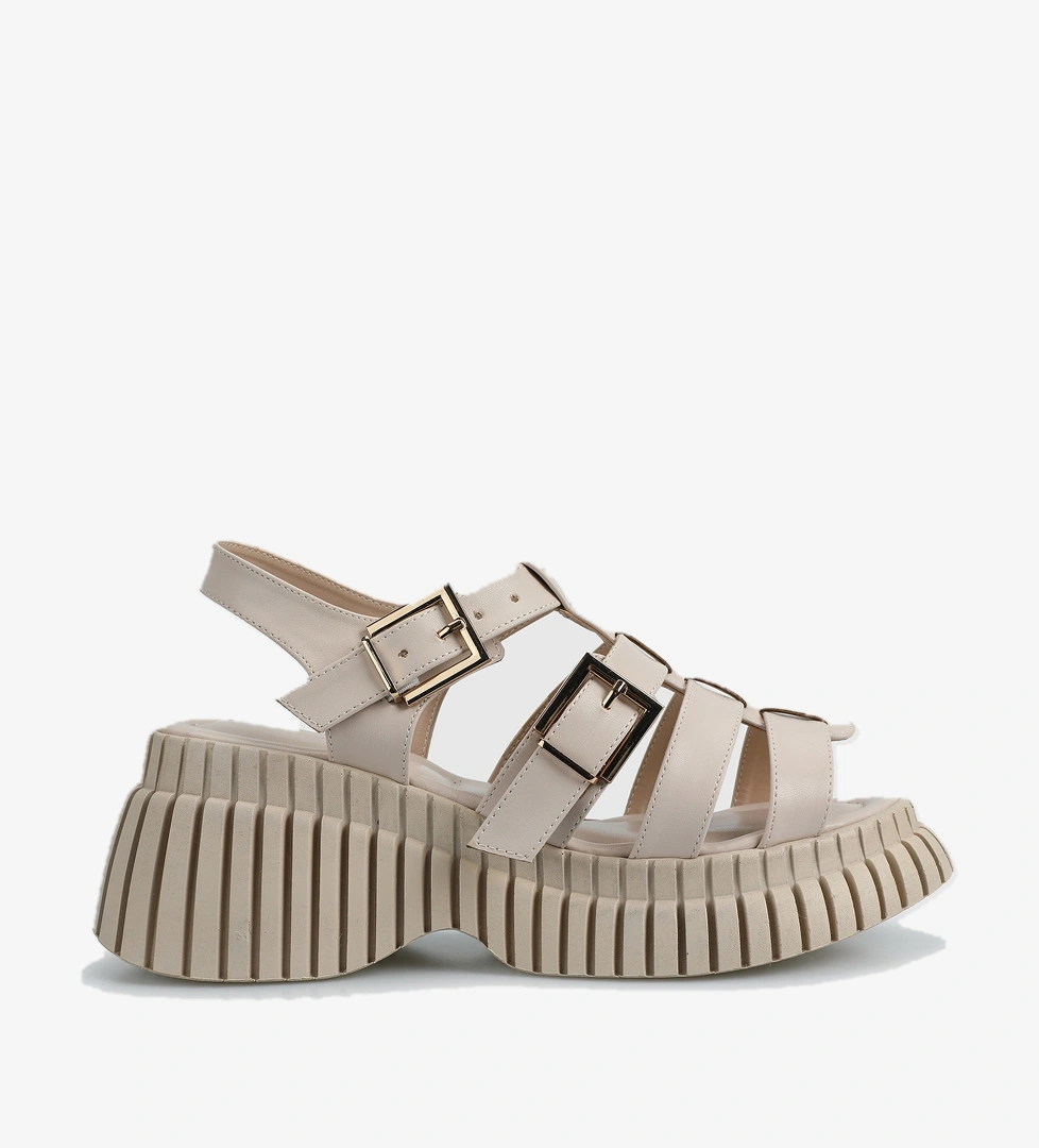 Bej Kadın Düz Sandalet - Görsel 1