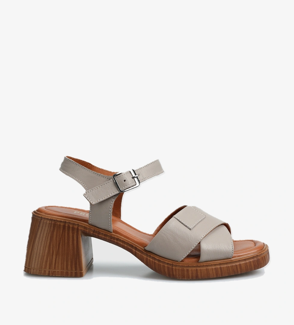 Vizon Deri Kadın Topuklu Sandalet - Görsel 1