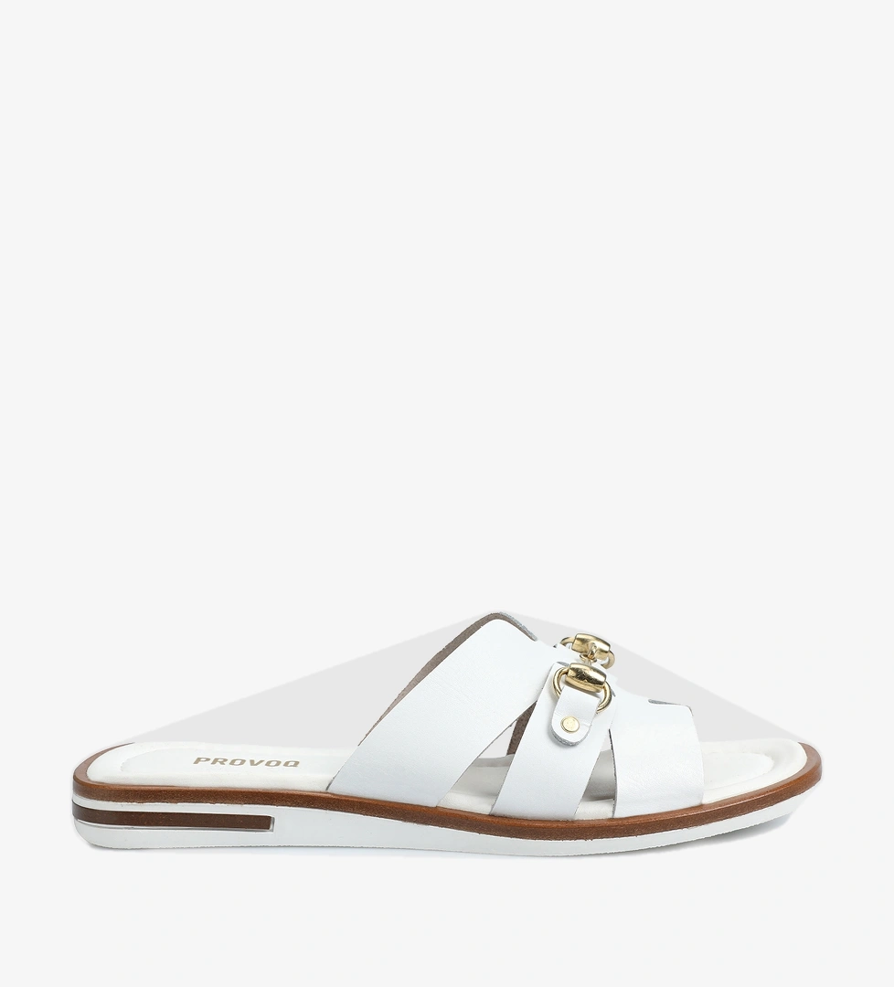 Beyaz Deri Kadın Terlik - Görsel 1