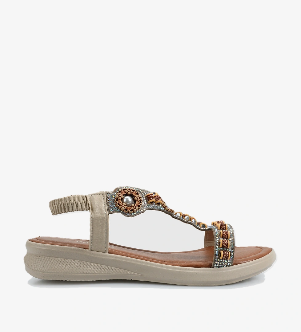 Bej Kadın Düz Sandalet - Görsel 1