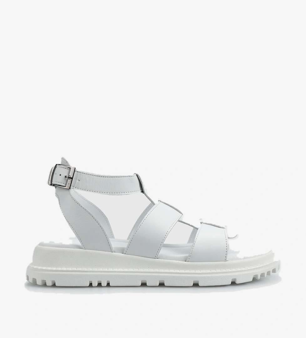 Beyaz Deri Kadın Düz Sandalet - Görsel 1