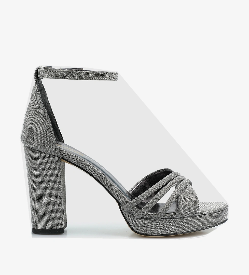 Platin Kadın Topuklu Sandalet - Görsel 1