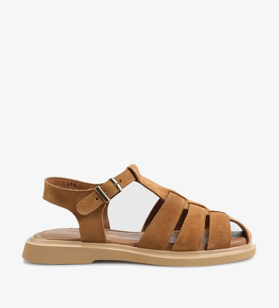 Taba Deri Kadın Düz Sandalet - Görsel 1