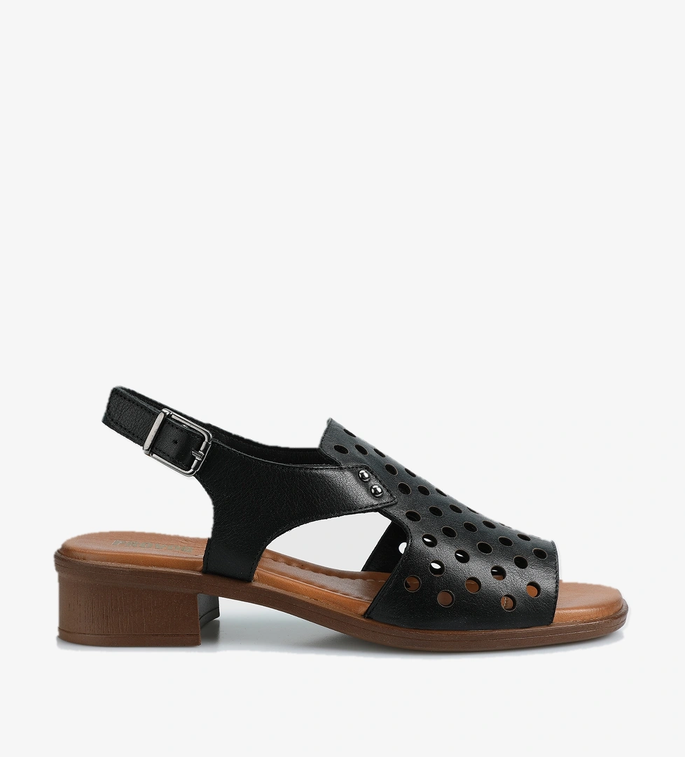 Siyah Deri Kadın Düz Sandalet - Görsel 1