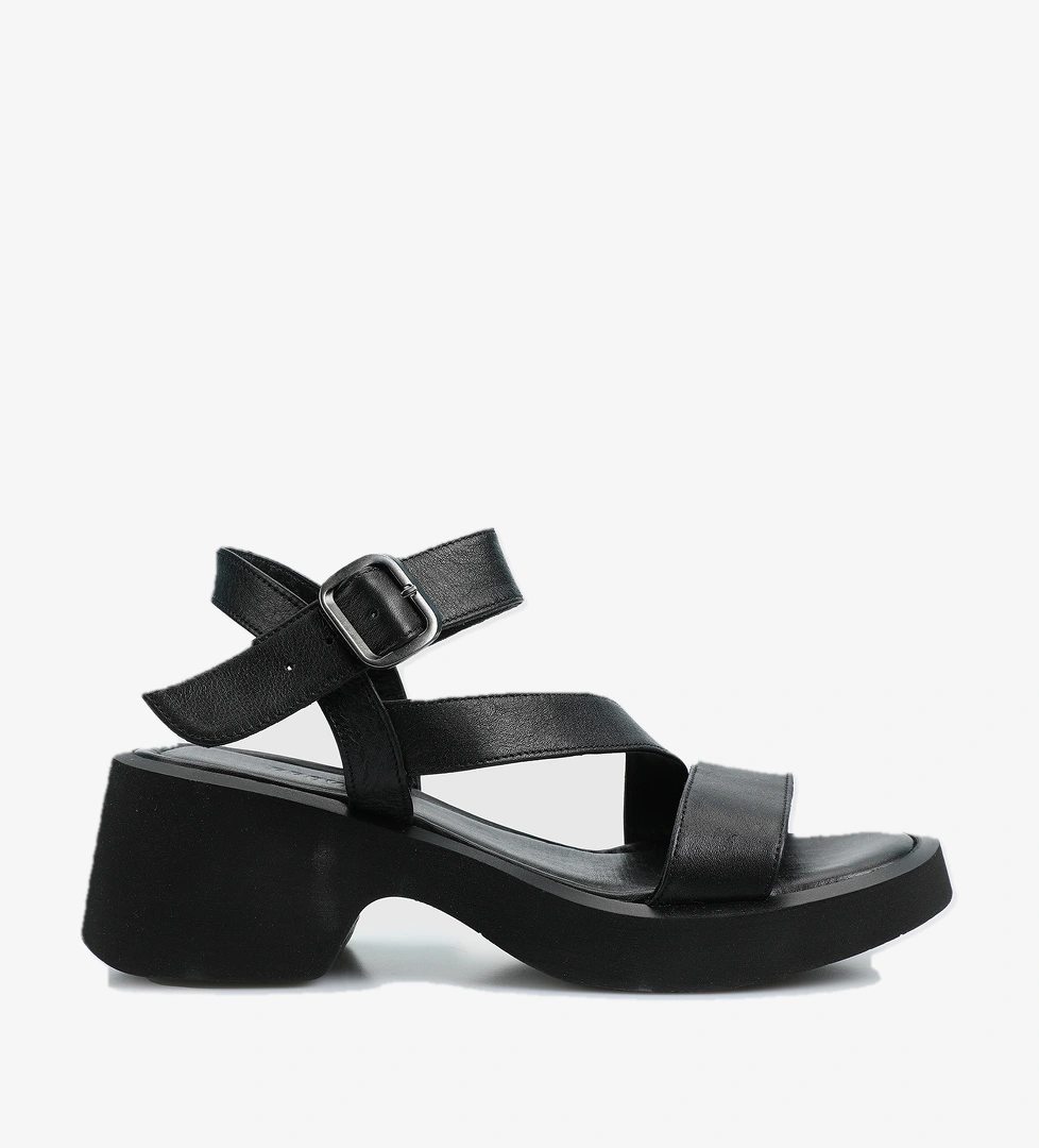 Siyah Deri Kadın Topuklu Sandalet - Görsel 1