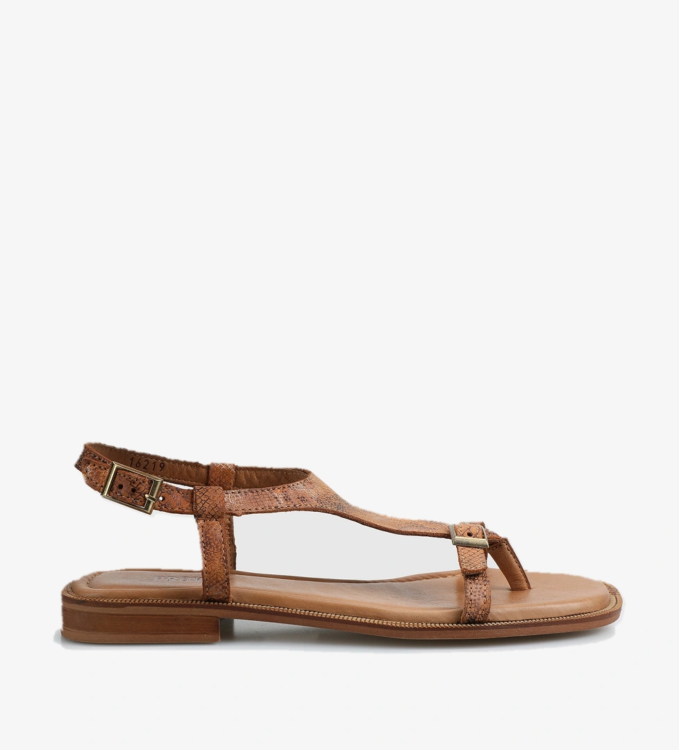 Taba Deri Kadın Düz Sandalet - Görsel 1