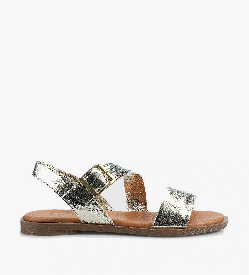 Altın Deri Kadın Düz Sandalet - Görsel 1