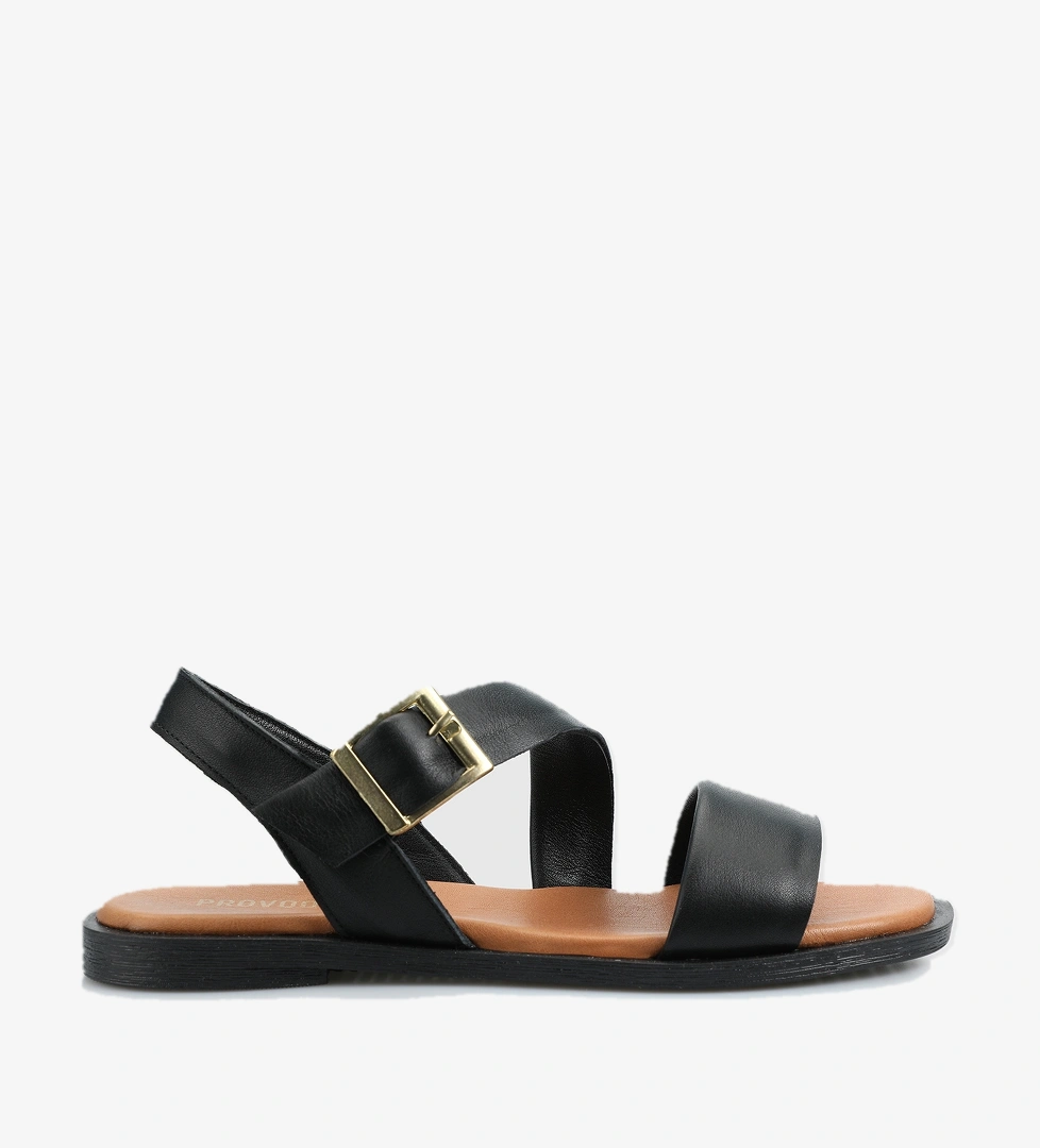 Siyah Deri Kadın Düz Sandalet - Görsel 1