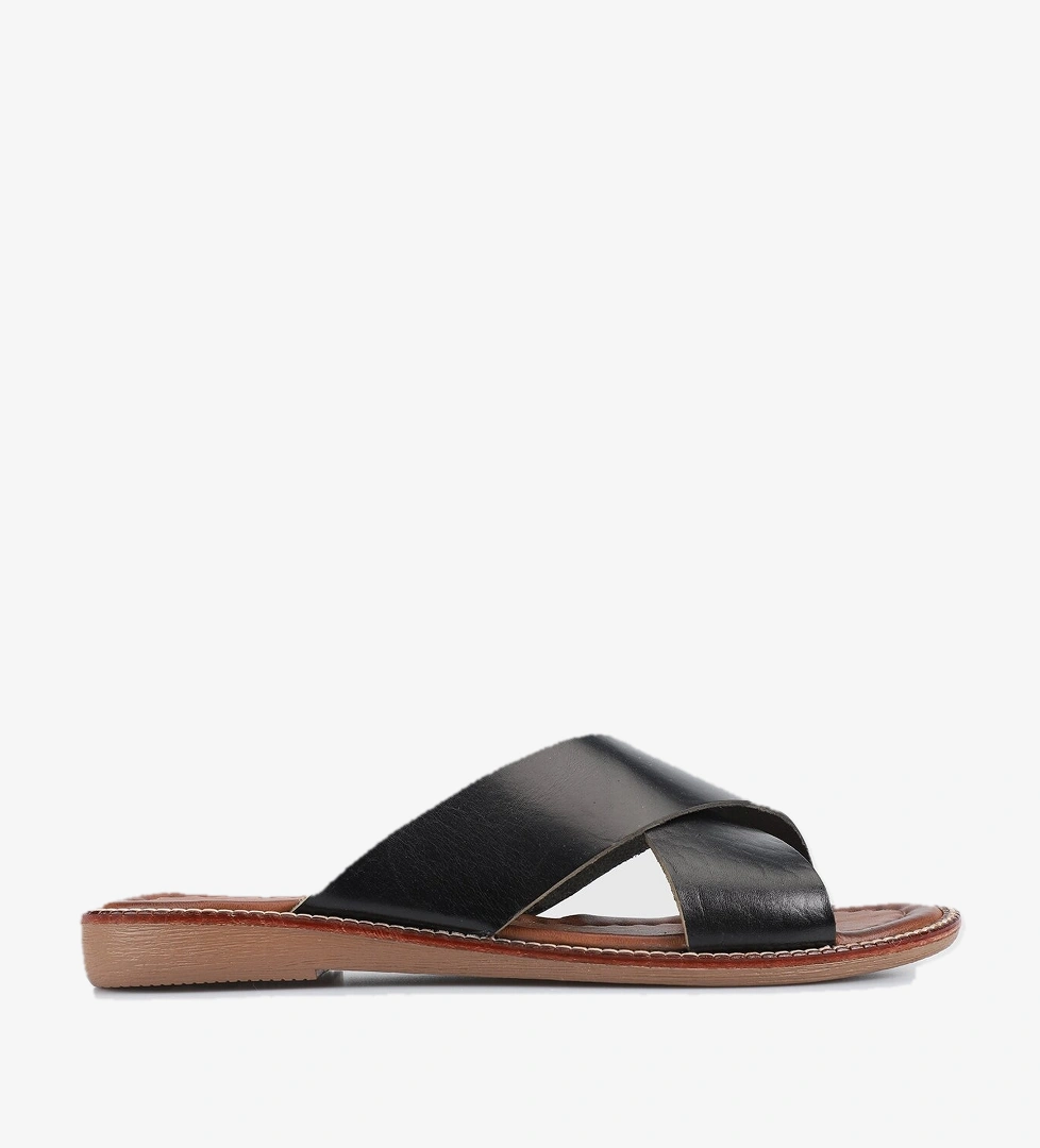 Siyah Deri Kadın Terlik - Görsel 1