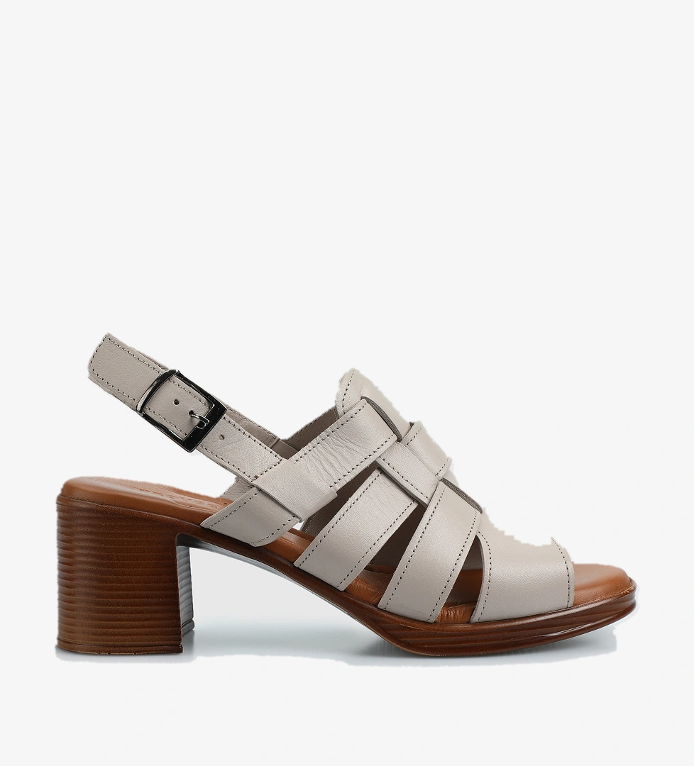 Gümüş Deri Kadın Topuklu Sandalet - Görsel 1