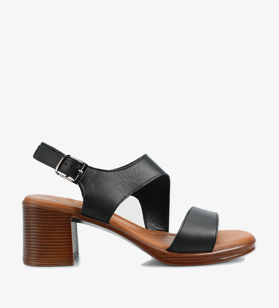 Siyah Deri Kadın Topuklu Sandalet - Görsel 1