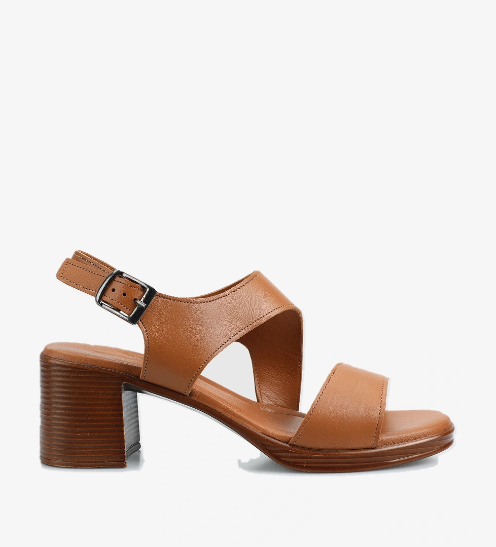 Taba Deri Kadın Topuklu Sandalet - Görsel 1