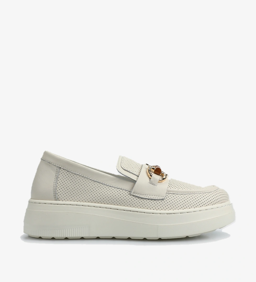 Ekru Deri Kadın Ayakkabı - Görsel 1