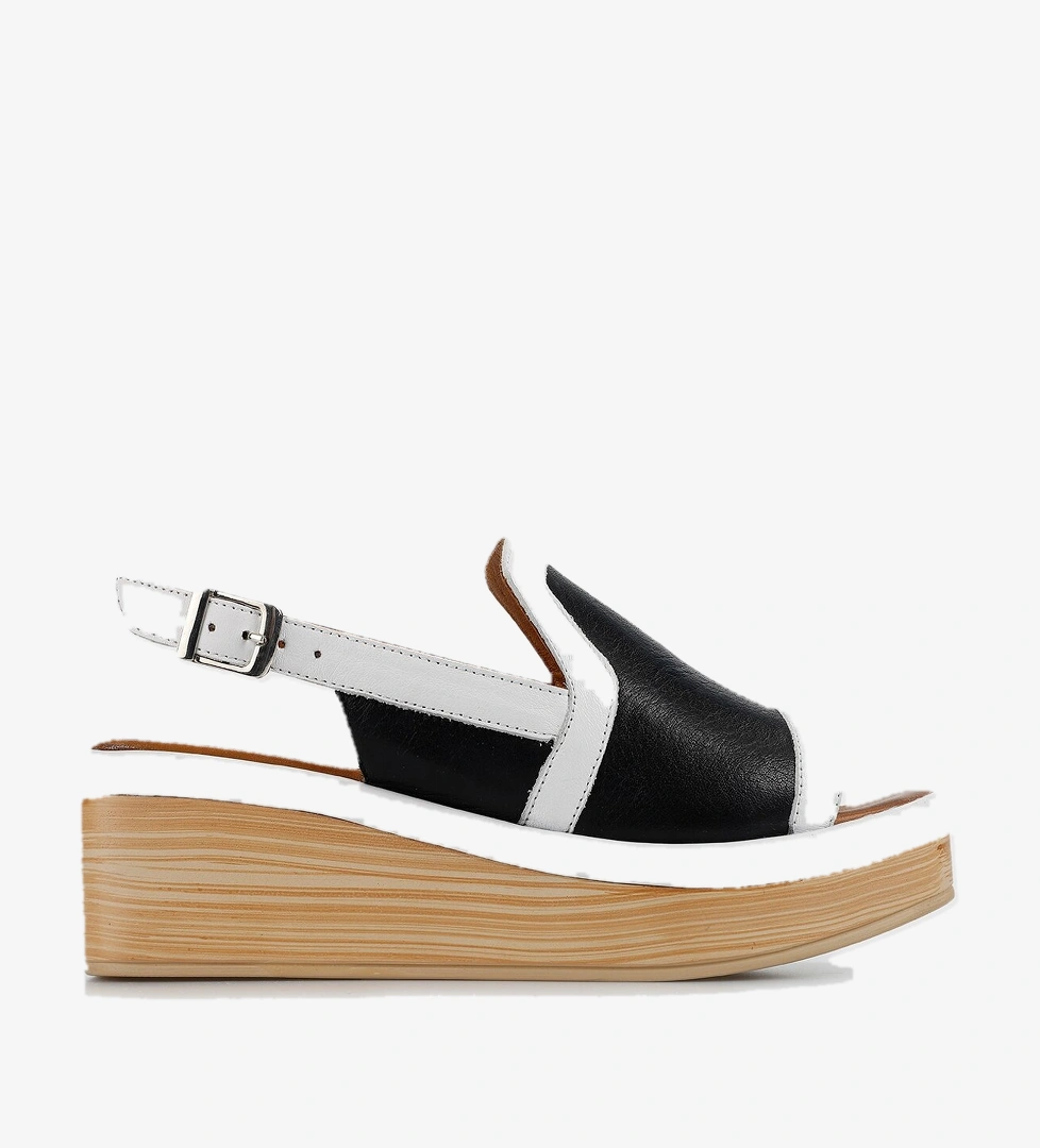 Siyah Deri Kadın Topuklu Sandalet - Görsel 1